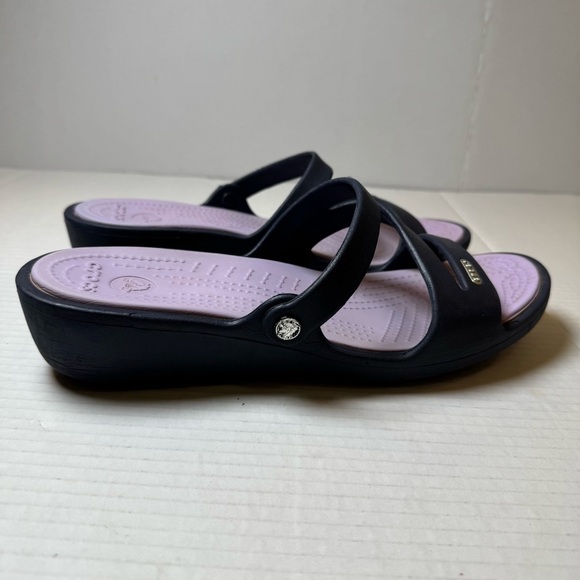 Crocs Iconic Comfort Navy Blue Slip On Sandals - Picture 9 of 13